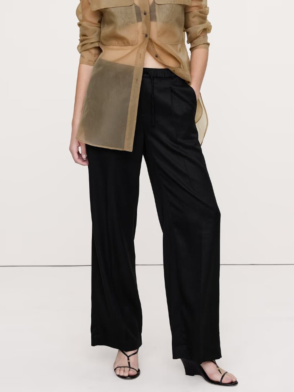 NEW!! Banana Republic Black Hi-Rise Wide-Leg Drapey Tencel Pull-On Pants XL Tall